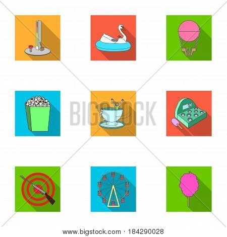 The amusement Park rides. The attributes of a recreational Park, panic room, cotton candy.Amusement Park icon in set collection on flat style vector symbol stock web illustration.