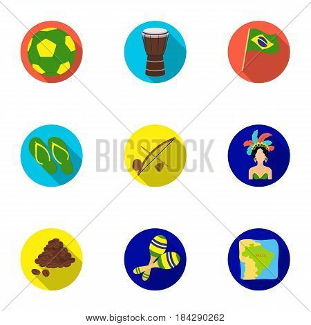 set of icons on the subject of Brazil. Brazilian national attractions. Brazil country Aicon in set collection on flat style vector symbol stock web illustration.