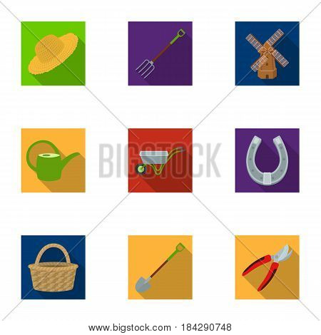 Set of pictures about gardening. Village, vegetable garden, garden, ecology.Farm and Gardening icon in set collection on flat style vector symbol stock web illustration.