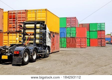 Trailer Truck and Industrial container for packing to transport in logistics system.