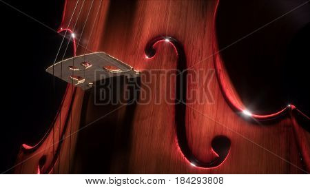 Double bass and cello in dark studio. 3d illustration