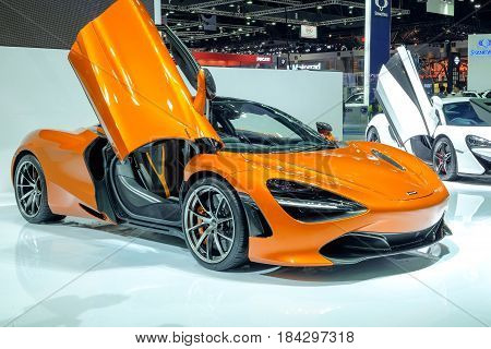 Nonthaburi-Thailand MAR 30 2017: McLaren 570S Sport Series on display at The 38th Bangkok International Motor Show 2017 on MAR 29 - 9 APR 2017 at IMPACT Challenger Muang Thong Thani