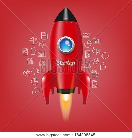 Flat design rocket launch startup minimalist business concept vector presentation template.
