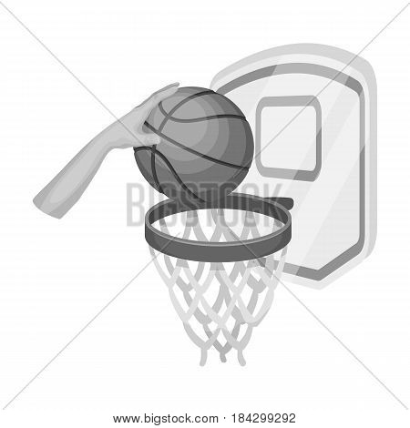 Hand with a ball near the basket.Basketball single icon in monochrome style vector symbol stock illustration .
