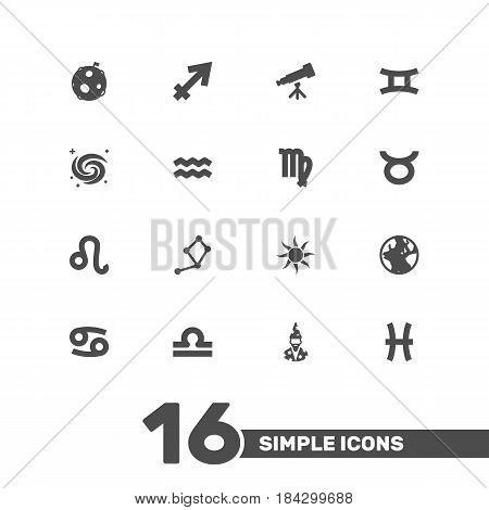 Set Of 16 Astrology Icons Set.Collection Of Horoscope, Archer, Scales And Other Elements.