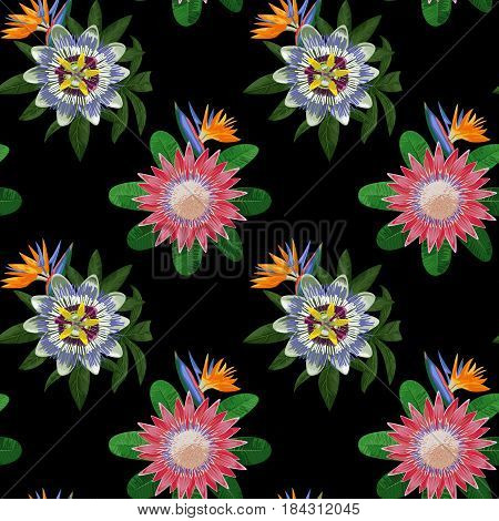 Seamless Pattern With Tropical Flowers