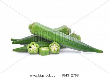 fresh green okra isolated on white background