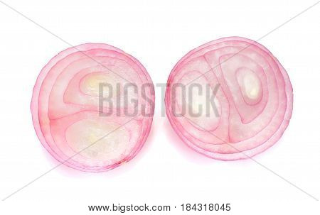 sliced red onion isolated on white background