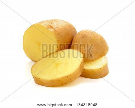 Fresh potatoe with slices isolated on white background