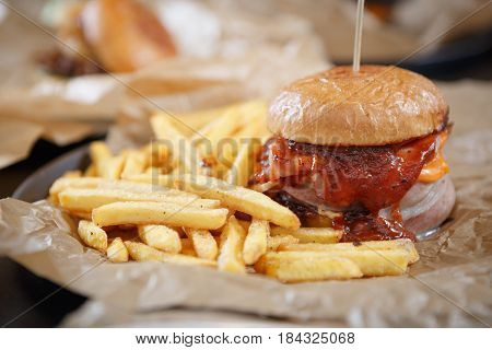 Hamburger Served In Fast Food Restaurant Menu