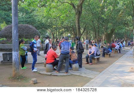 YANGSHOU CHINA - NOVEMBER 18, 2016: Unidentified people visit Yangshou Park.