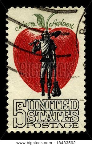 USA ca. 1950: eine Briefmarke gedruckt in den Usa zeigt Bild der dedizierten, die Johnny Appleseed um 