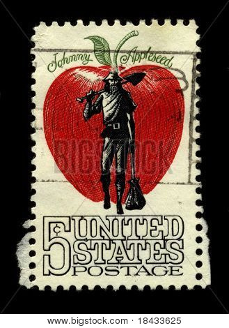 USA ca. 1950: eine Briefmarke gedruckt in den Usa zeigt Bild der dedizierten, die Johnny Appleseed um 