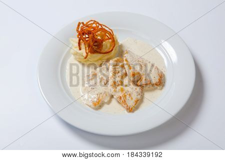 Chicken Breast With Mashed Potato, Onion And Gravy
