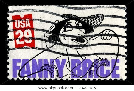 USA - omkring 1991: En stämpel som tryckt i USA visar bild porträtt Fanny Brice var en populär och inflytelse