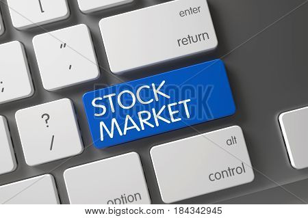 Stock Market Concept Modernized Keyboard with Stock Market on Blue Enter Button Background, Selected Focus. 3D Illustration.