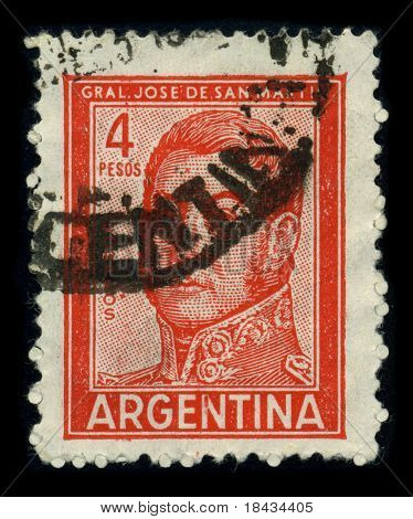 아르헨티나-1980 년경: 아르헨티나 쇼 이미지 세로 호세 프란 시스 코 드 산 마트에 인쇄 된 우표