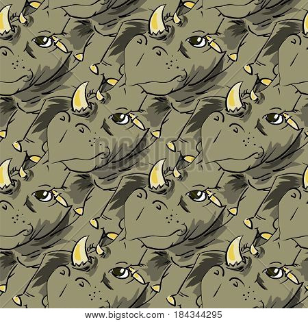 Seamless African Rhinoceros Background. Animal Rhino Pattern