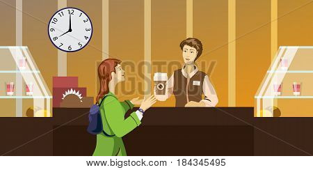 Detailed character people in the restaurant, canteen catering service for public and personnel restaurant, restaurant waiter serves guests