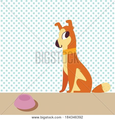 Cute pet dog with a pink bowl