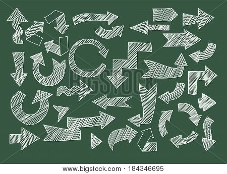 Set of white arrows on dark green background. Vector illustration Eps10 file