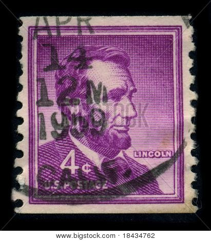 สหรัฐอเมริกา-เซอร์กา 1959: แสตมป์แสดงภาพแนวตั้ง Abraham Lincoln (12 กุมภาพันธ์ 1809-15 เมษายน ปี 1865) se