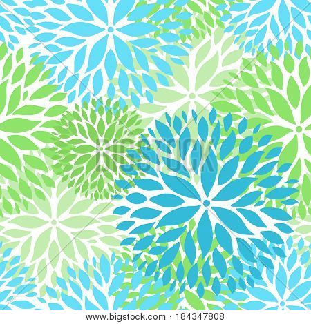 Spring flowers pattern. Blue and green Chrisanthemum flowers background for web, print, textile, wallpaper design