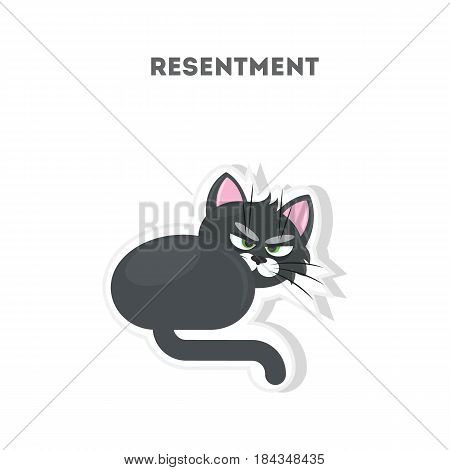 Angry cat sticker. Isolated cute sticker on white background. Resentment.