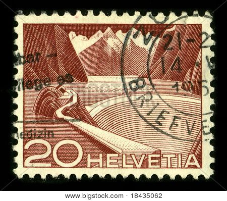 SWITZERLAND - CIRCA 1960:A stamp printed in SWITZERLAND shows image of The mining industry in Switzerland circa 1960