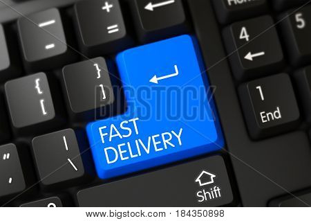 Modernized Keyboard with the words Fast Delivery on Blue Button. 3D Render.