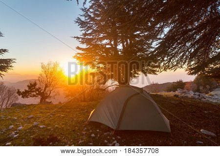 Hicker's tent in the mountains