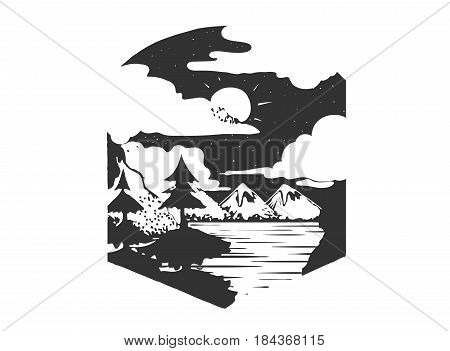 Camping, Forest Camp , Hand Drawn t Shirt Print. Hand Drawn Typographic emblem, Vector Illustration for you project.
