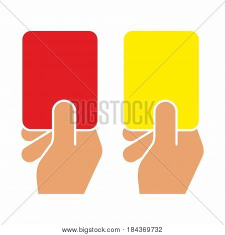 Football judge hand with a card. Red card and yellow card of football.