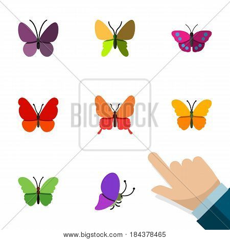 Flat Butterfly Set Of Butterfly, Beauty Fly, Monarch And Other Vector Objects. Also Includes Archippus, Monarch, Moth Elements.