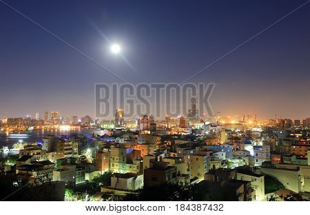 Kaohsiung downtown night cityscape in Kaohsiung Taiwan