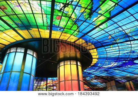KAOHSIUNG TAIWAN - DECEMBER 13, 2016: Dorm of light at Formosa Boulevard station. Dorm of light is the largest glass work in the world.