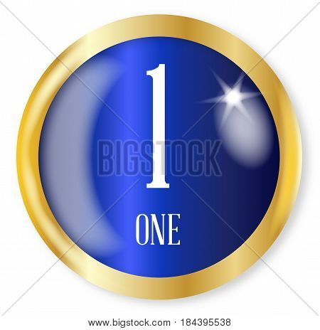 1 for one button from the NATO phonetic alphabet/number with a gold metal circular border over a white background