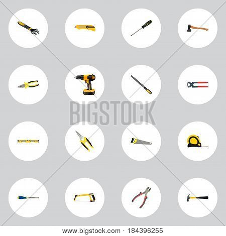 Realistic Hatchet, Carpenter, Tongs And Other Vector Elements. Set Of Construction Realistic Symbols Also Includes Ruler, Claw, Emery Objects.