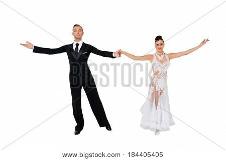 Ballrom Dance Couple In A Dance Pose Isolated On White Bachground