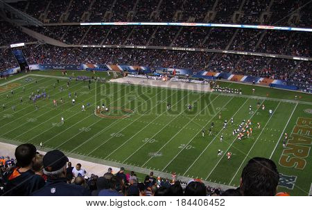 youth football game during halftime of Chicago Bears vs Jacksonville Jaguas football game, August, 14, 2014