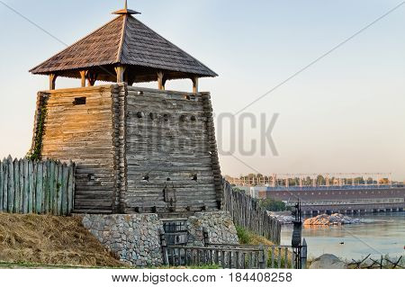 Zaporizhzhya Sich on the banks of the Dnieper. The entry tower.