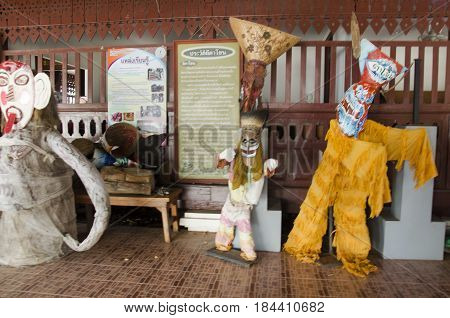 Mask And Costume Phi Ta Khon Of Ghost Festival Also Known As Bun Pha Wet For People Visit At Phi Ta