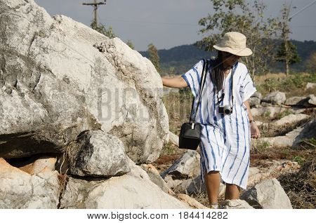 Thai Women People Travel And Posing With Stone Garden At Suan Hin Pha Ngam Or Thailand's Kunming