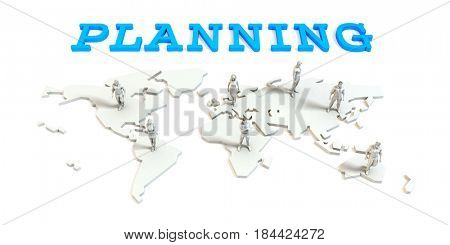  planning Global Business Abstract with People Standing on Map 3D Illustration Render