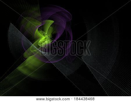 An abstract computer generated modern fractal design on dark background.  Vortex and rotation pattern