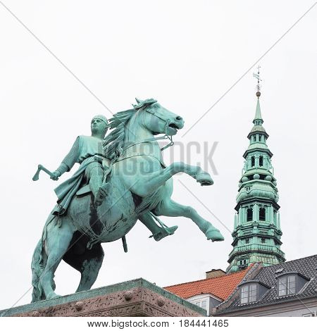 COPENHAGEN, DENMARK - JUNE 14: Old Town with Absalon statue in Copenhagen in Denmark on June 14, 2016.