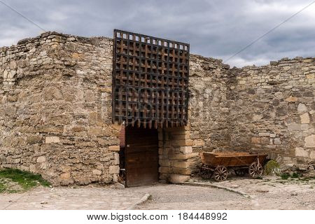 entrance to medieval castle. old wall Kamenec Podolsky