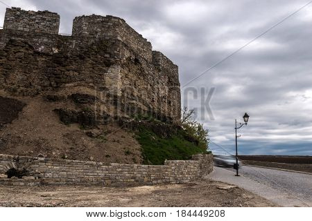 old wall Kamenec Podolsky. castle ruin on hill top