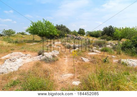 Archeological ruins ancient buildings in Beit Guvrin national Park, Israel.