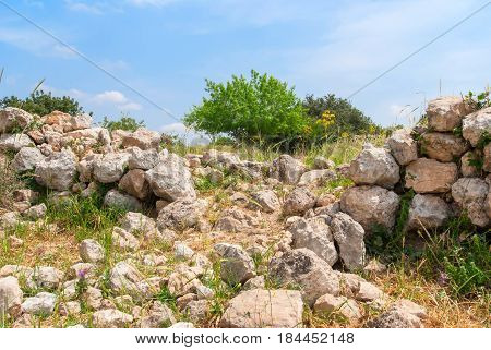 Archeological ruins ancient buildings in Beit Guvrin national Park, Israel.